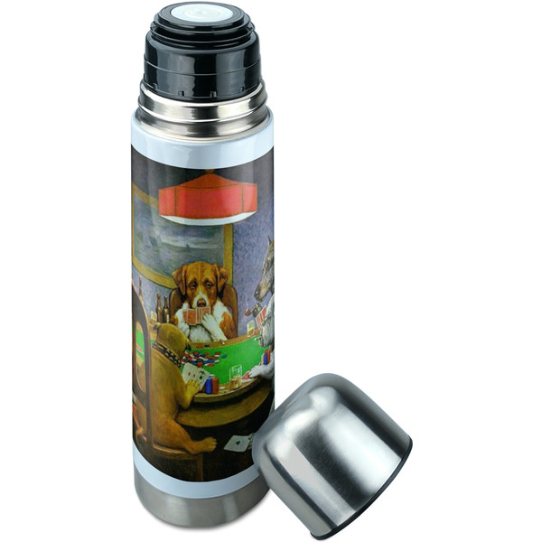 Dogs Playing Poker by C.M.Coolidge Thermos - Lid Off