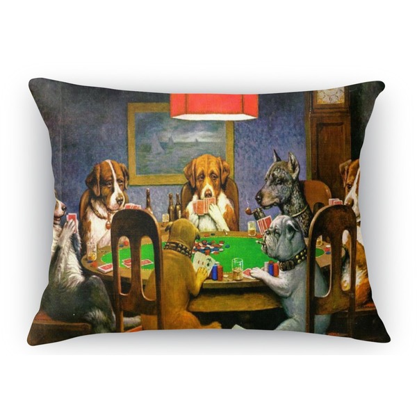 Custom Dogs Playing Poker by C.M.Coolidge Rectangular Throw Pillow Case - 12"x18"