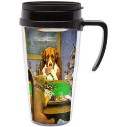 Dogs Playing Poker by C.M.Coolidge Acrylic Travel Mug with Handle