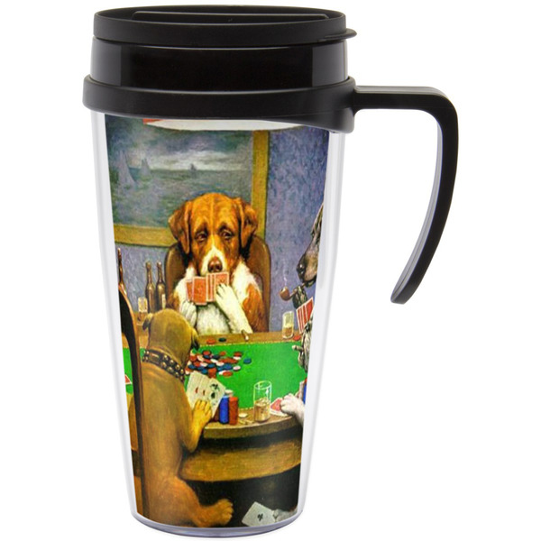 Custom Dogs Playing Poker by C.M.Coolidge Acrylic Travel Mug with Handle