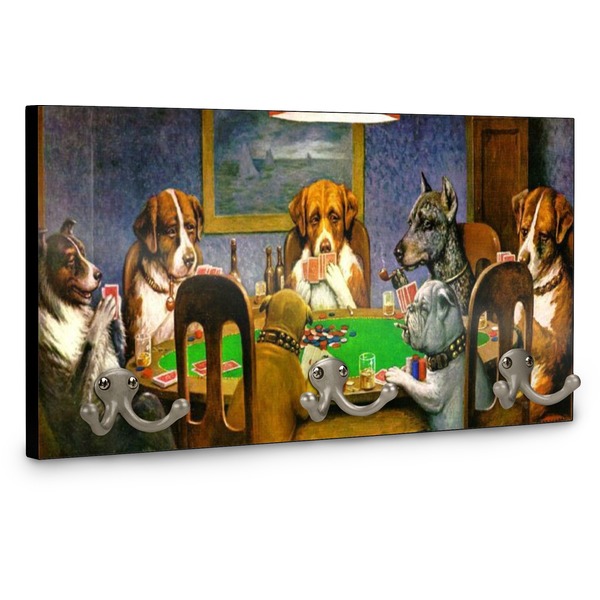 Dogs Playing Poker by C.M.Coolidge Wall Mounted Coat Hanger - Side View