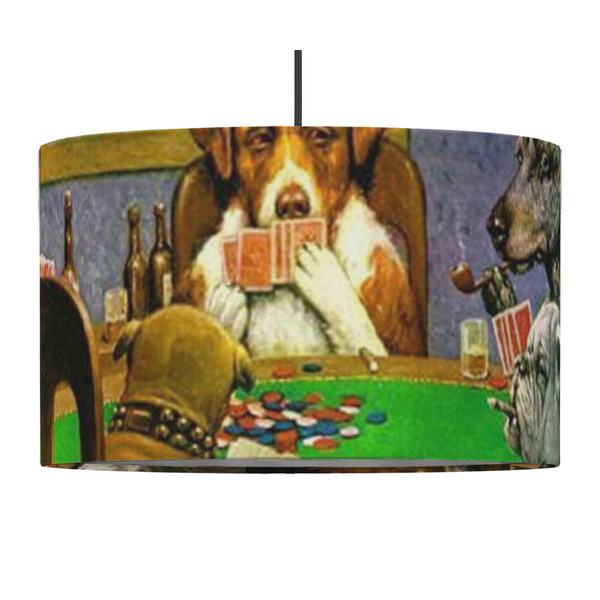 Custom Dogs Playing Poker by C.M.Coolidge 12" Drum Pendant Lamp - Fabric