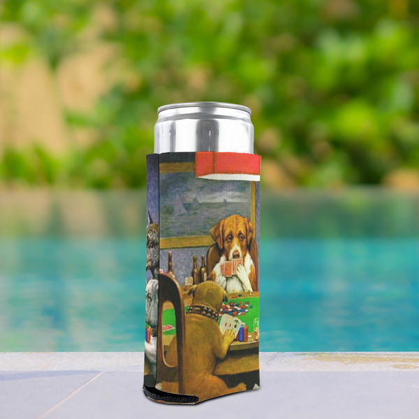 Dogs Playing Poker by C.M.Coolidge Can Cooler - Tall 12oz - In Context