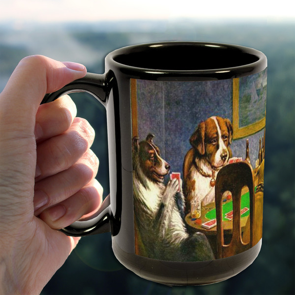 Dogs Playing Poker by C.M.Coolidge 15oz. Black Mug - LIFESTYLE