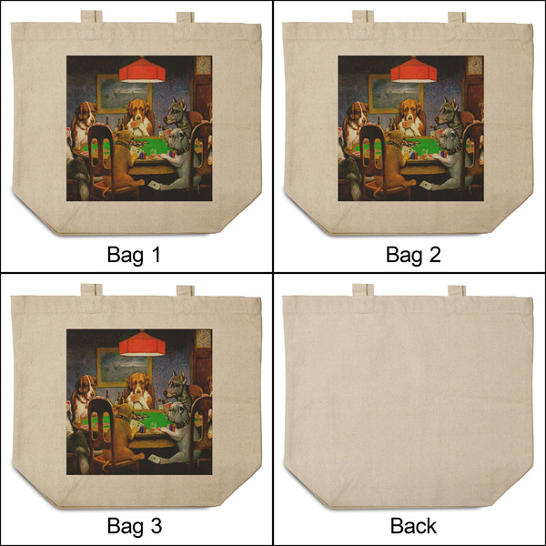 Dogs Playing Poker by C.M.Coolidge 3 Reusable Cotton Grocery Bags - Front & Back View