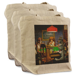 Dogs Playing Poker by C.M.Coolidge Reusable Cotton Grocery Bags - Set of 3