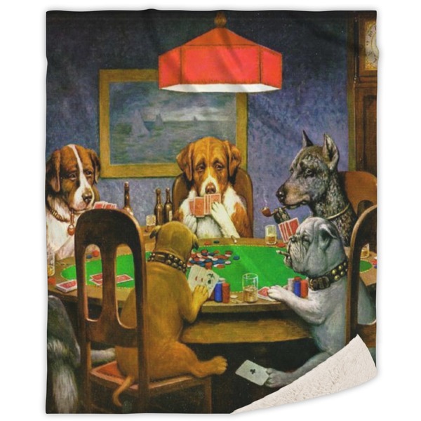 Custom Dogs Playing Poker by C.M.Coolidge Sherpa Throw Blanket - 60"x80"