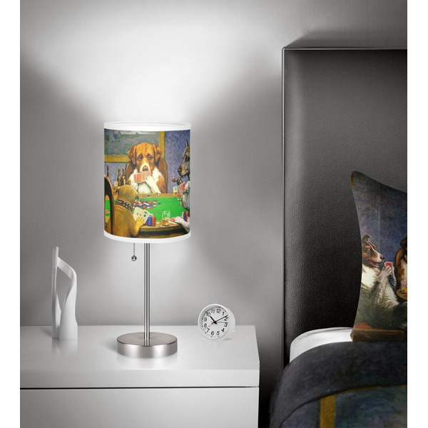 Dogs Playing Poker by C.M.Coolidge 7 inch drum lamp shade - in room