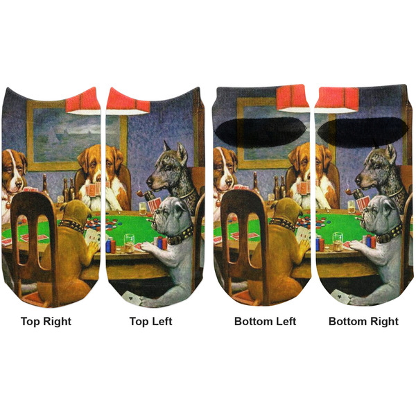 Dogs Playing Poker by C.M.Coolidge Adult Ankle Socks - Double Pair - Front and Back - Apvl