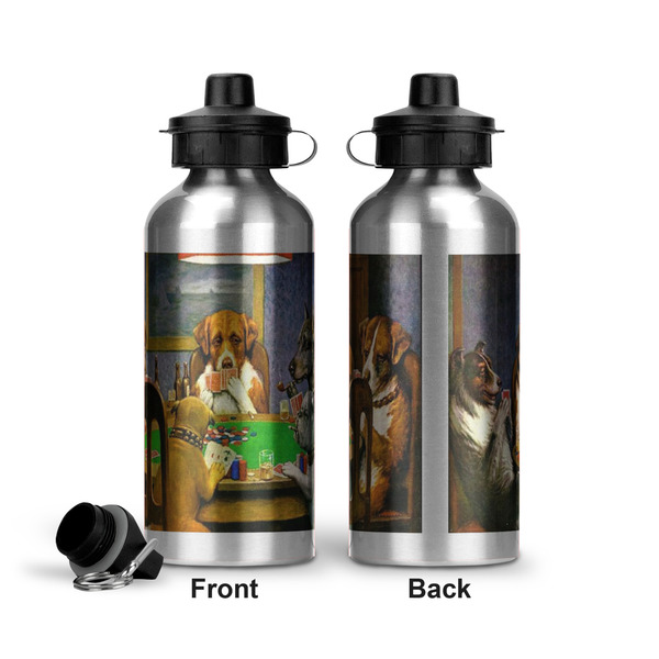 Dogs Playing Poker by C.M.Coolidge Aluminum Water Bottle - Front and Back
