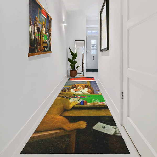 Dogs Playing Poker by C.M.Coolidge Area Rug Sizes - In Context (vertical)