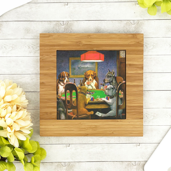 Dogs Playing Poker by C.M.Coolidge Bamboo Trivet with 6" Tile - LIFESTYLE