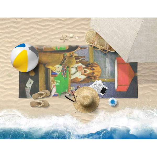 Dogs Playing Poker by C.M.Coolidge Beach Towel Lifestyle