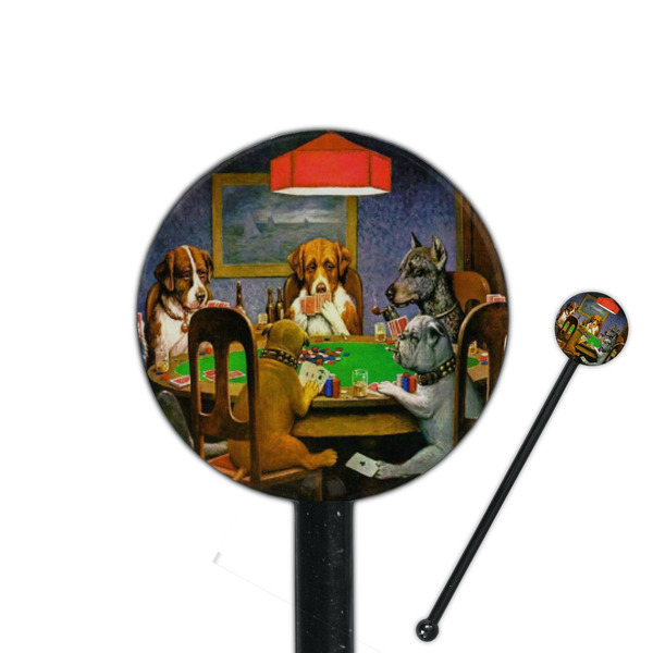 Custom Dogs Playing Poker by C.M.Coolidge 5.5" Round Plastic Stir Sticks - Black - Double Sided
