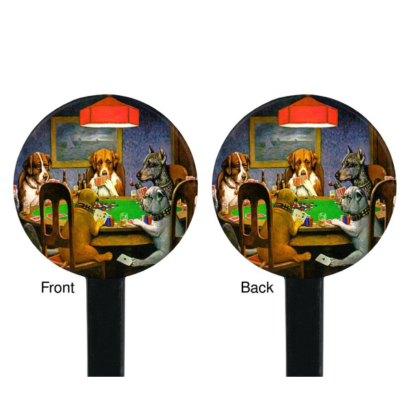 Dogs Playing Poker by C.M.Coolidge Black Plastic 7" Stir Stick - Double Sided - Round - Front & Back
