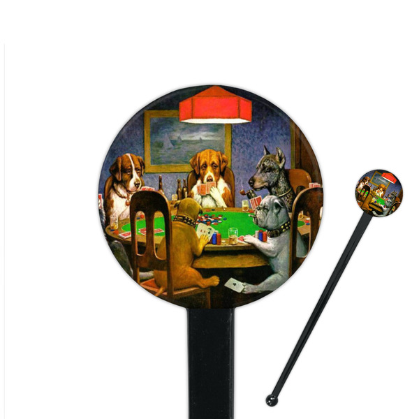 Custom Dogs Playing Poker by C.M.Coolidge 7" Round Plastic Stir Sticks - Black - Double Sided