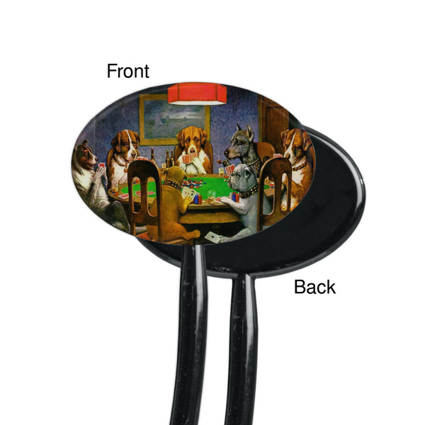 Dogs Playing Poker by C.M.Coolidge Black Plastic 7" Stir Stick - Single Sided - Oval - Front & Back