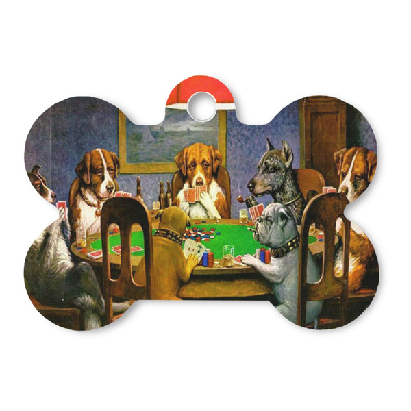 Custom Dogs Playing Poker by C.M.Coolidge Bone Shaped Dog ID Tag - Large