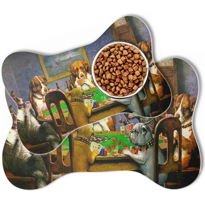 Dogs Playing Poker by C.M.Coolidge Bone Shaped Dog Food Mat