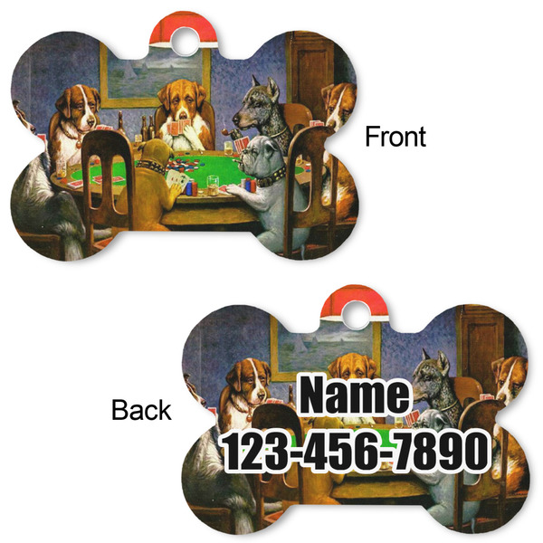 Dogs Playing Poker by C.M.Coolidge Bone Shaped Dog Tag - Front & Back