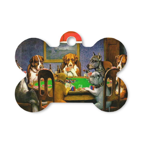 Custom Dogs Playing Poker by C.M.Coolidge Bone Shaped Dog ID Tag - Small
