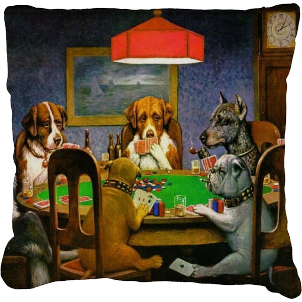 Custom Dogs Playing Poker by C.M.Coolidge Faux-Linen Throw Pillow 16"