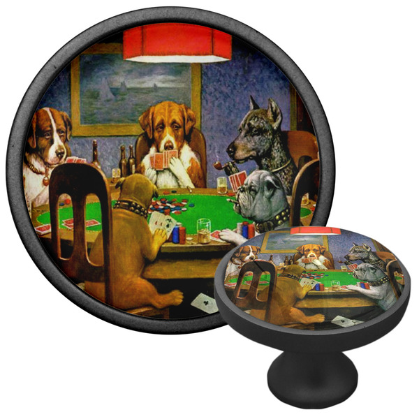 Dogs Playing Poker by C.M.Coolidge Cabinet Knob - Black - Multi Angle