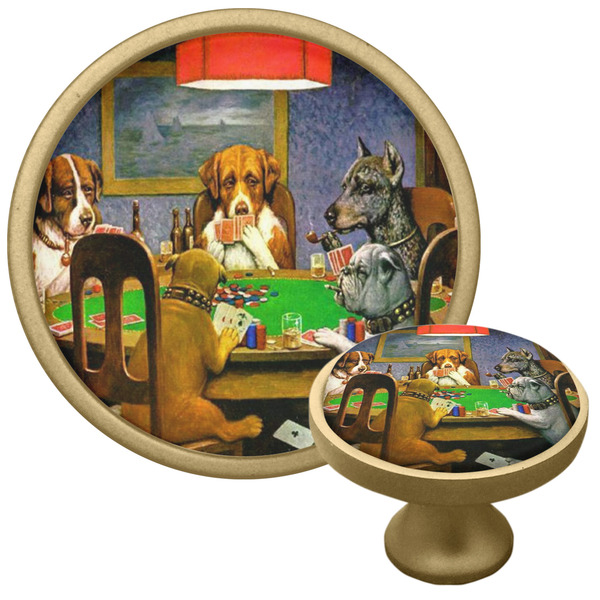 Dogs Playing Poker by C.M.Coolidge Cabinet Knob - Gold - Multi Angle