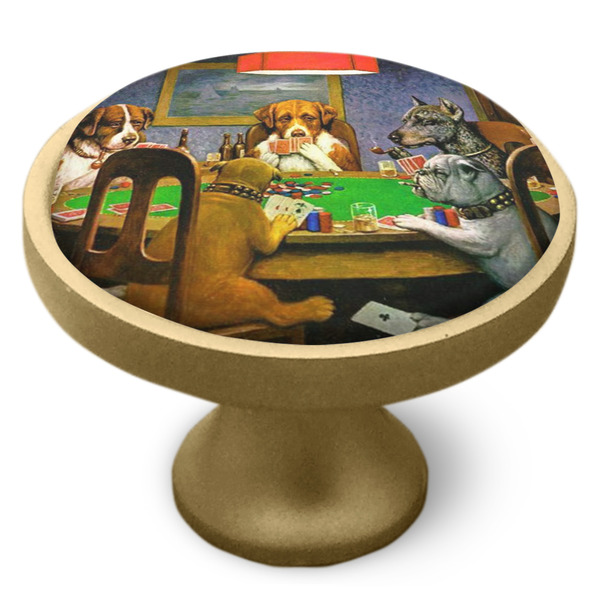Dogs Playing Poker by C.M.Coolidge Cabinet Knob - Gold - Side