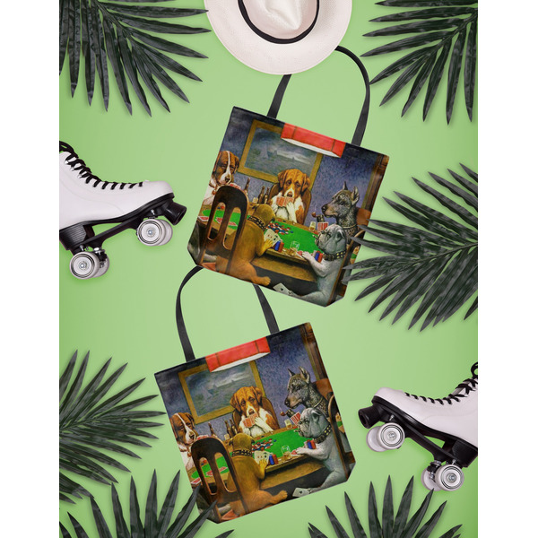 Dogs Playing Poker by C.M.Coolidge Canvas Tote Lifestyle Front and Back