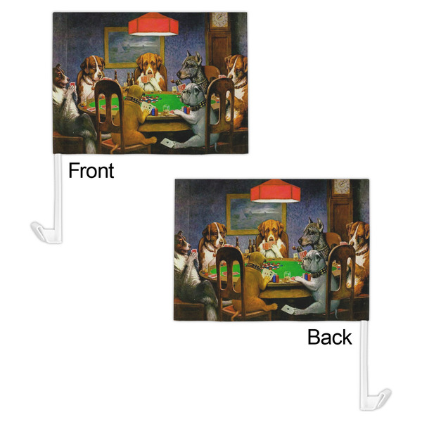 Dogs Playing Poker by C.M.Coolidge Car Flag - 11" x 8" - Front & Back View