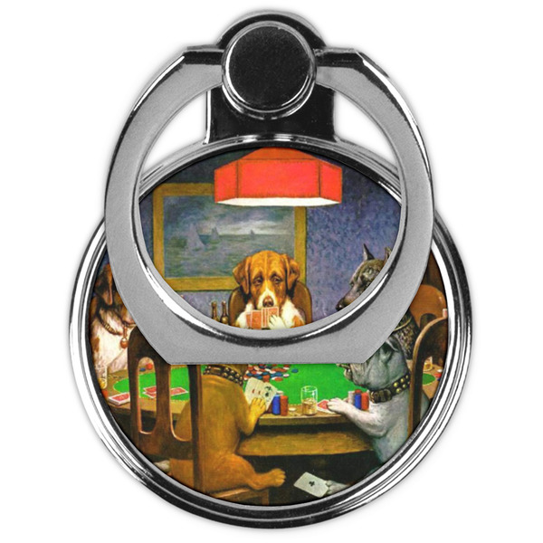 Dogs Playing Poker by C.M.Coolidge Cell Phone Ring Stand & Holder - Front (Collapsed)