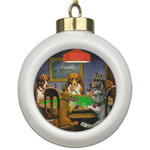 Dogs Playing Poker by C.M.Coolidge Ceramic Ball Ornament