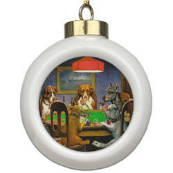 Dogs Playing Poker by C.M.Coolidge Ceramic Ball Ornament