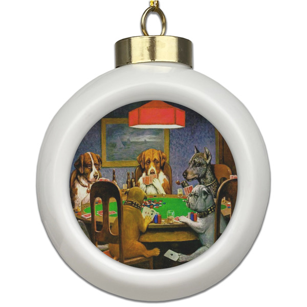 Custom Dogs Playing Poker by C.M.Coolidge Ceramic Ball Ornament