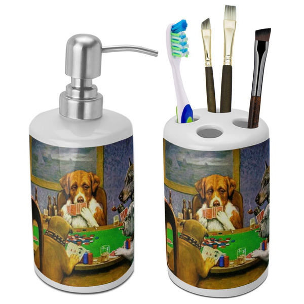 Custom Dogs Playing Poker by C.M.Coolidge Ceramic Bathroom Accessories Set