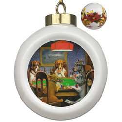 Dogs Playing Poker by C.M.Coolidge Ceramic Ball Ornaments - Poinsettia Garland