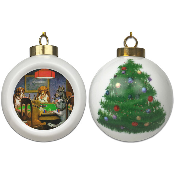 Dogs Playing Poker by C.M.Coolidge Ceramic Christmas Ornament - X-Mas Tree (APPROVAL)