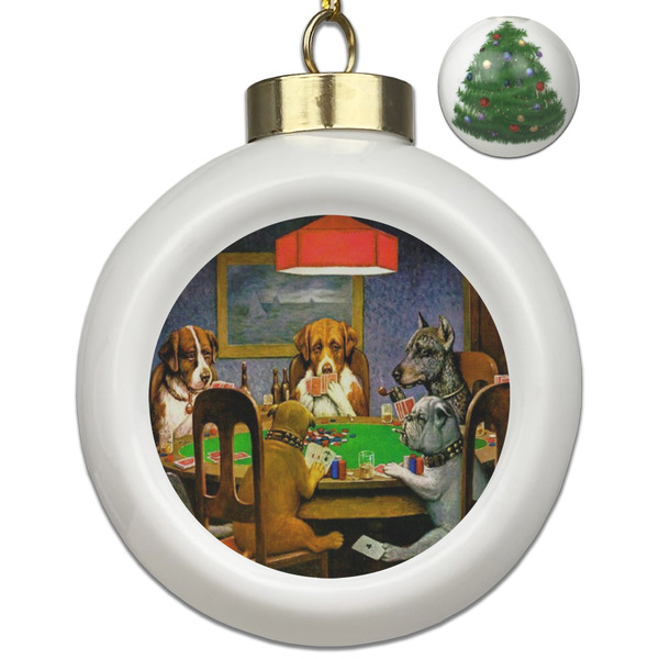 Custom Dogs Playing Poker by C.M.Coolidge Ceramic Ball Ornament - Christmas Tree