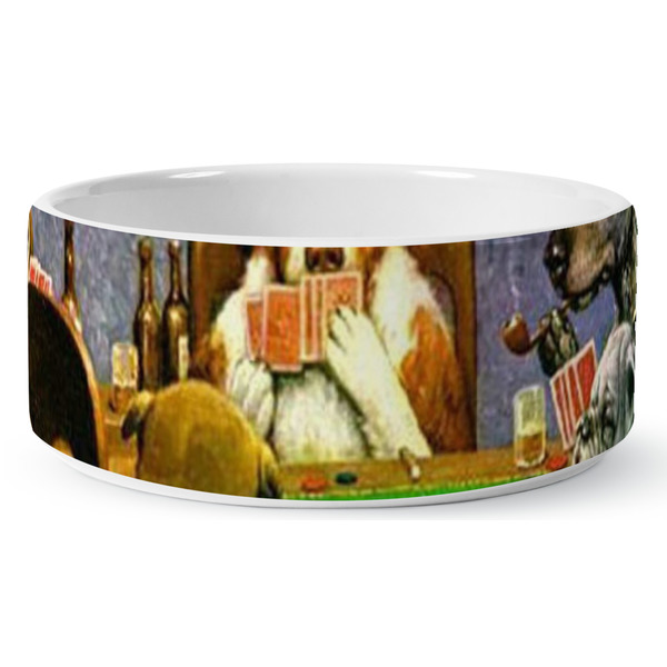 Dogs Playing Poker by C.M.Coolidge Ceramic Dog Bowl - Medium - Front