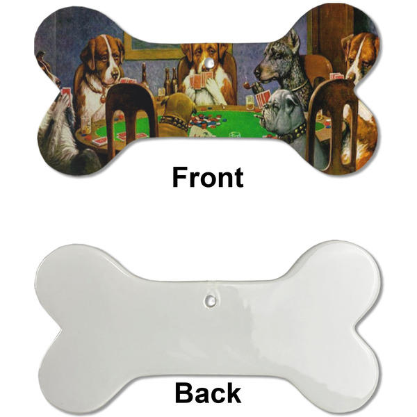 Dogs Playing Poker by C.M.Coolidge Ceramic Flat Ornament - Bone Front & Back Single Print (APPROVAL)