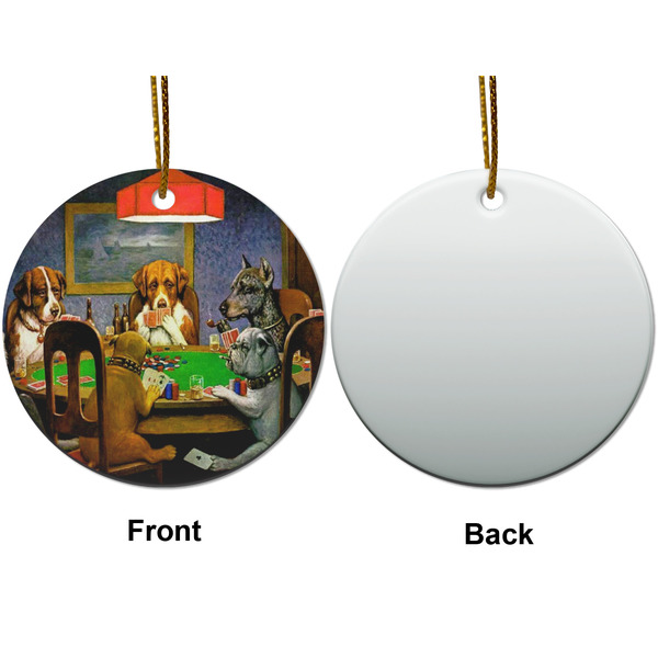 Dogs Playing Poker by C.M.Coolidge Ceramic Flat Ornament - Circle Front & Back (APPROVAL)