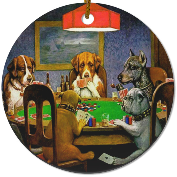 Custom Dogs Playing Poker by C.M.Coolidge Round Ceramic Ornament