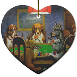 Dogs Playing Poker by C.M.Coolidge Heart Ceramic Ornament