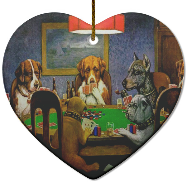 Custom Dogs Playing Poker by C.M.Coolidge Heart Ceramic Ornament