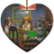 Dogs Playing Poker by C.M.Coolidge Ceramic Flat Ornament - Heart (Front)