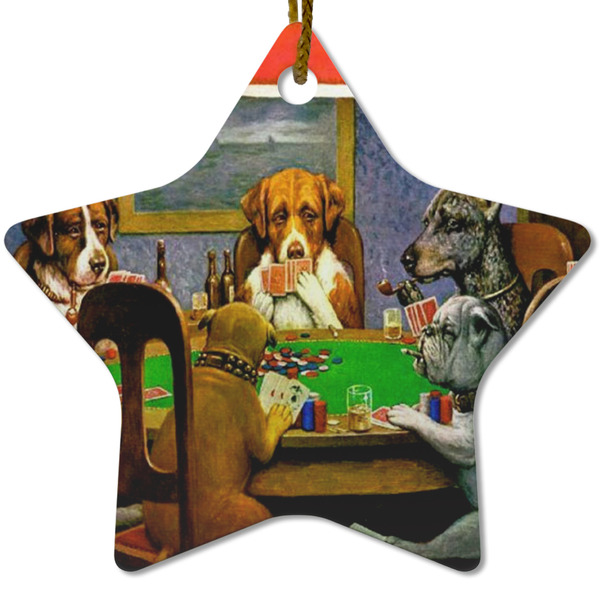 Custom Dogs Playing Poker by C.M.Coolidge Star Ceramic Ornament