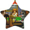Dogs Playing Poker by C.M.Coolidge Ceramic Flat Ornament - Star (Front)
