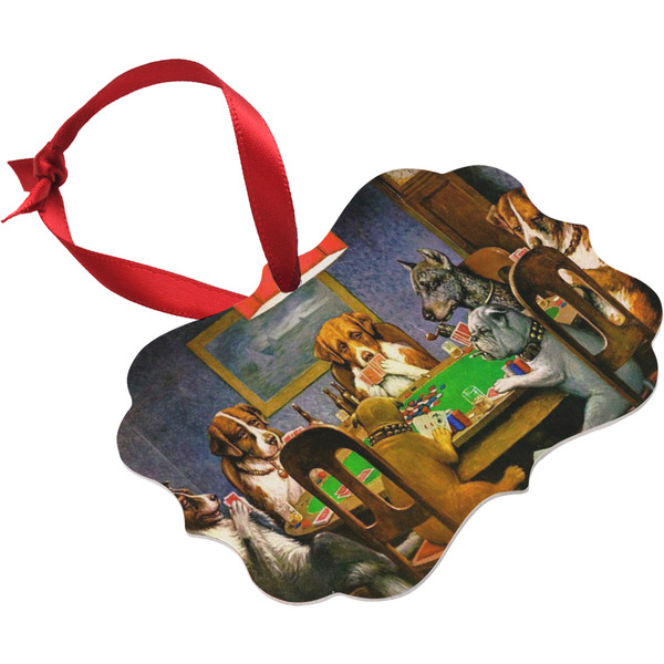 Dogs Playing Poker by C.M.Coolidge Christmas Ornament (Angle View)