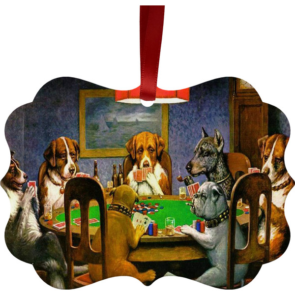 Custom Dogs Playing Poker by C.M.Coolidge Metal Frame Ornament - Double Sided
